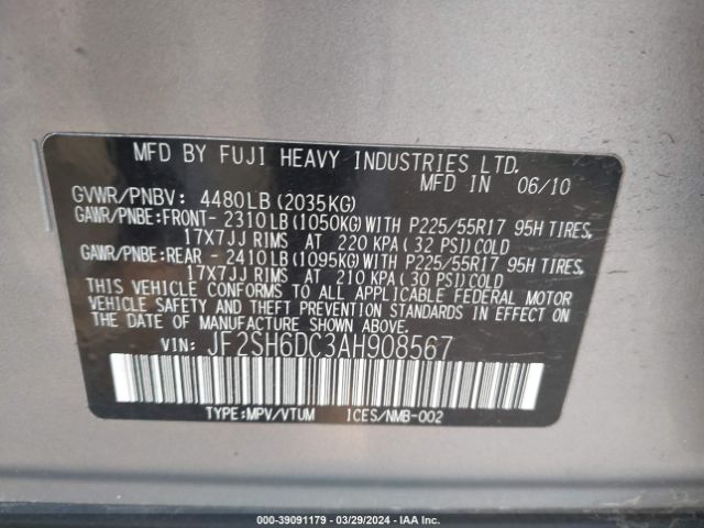 Photo 8 VIN: JF2SH6DC3AH908567 - SUBARU FORESTER 