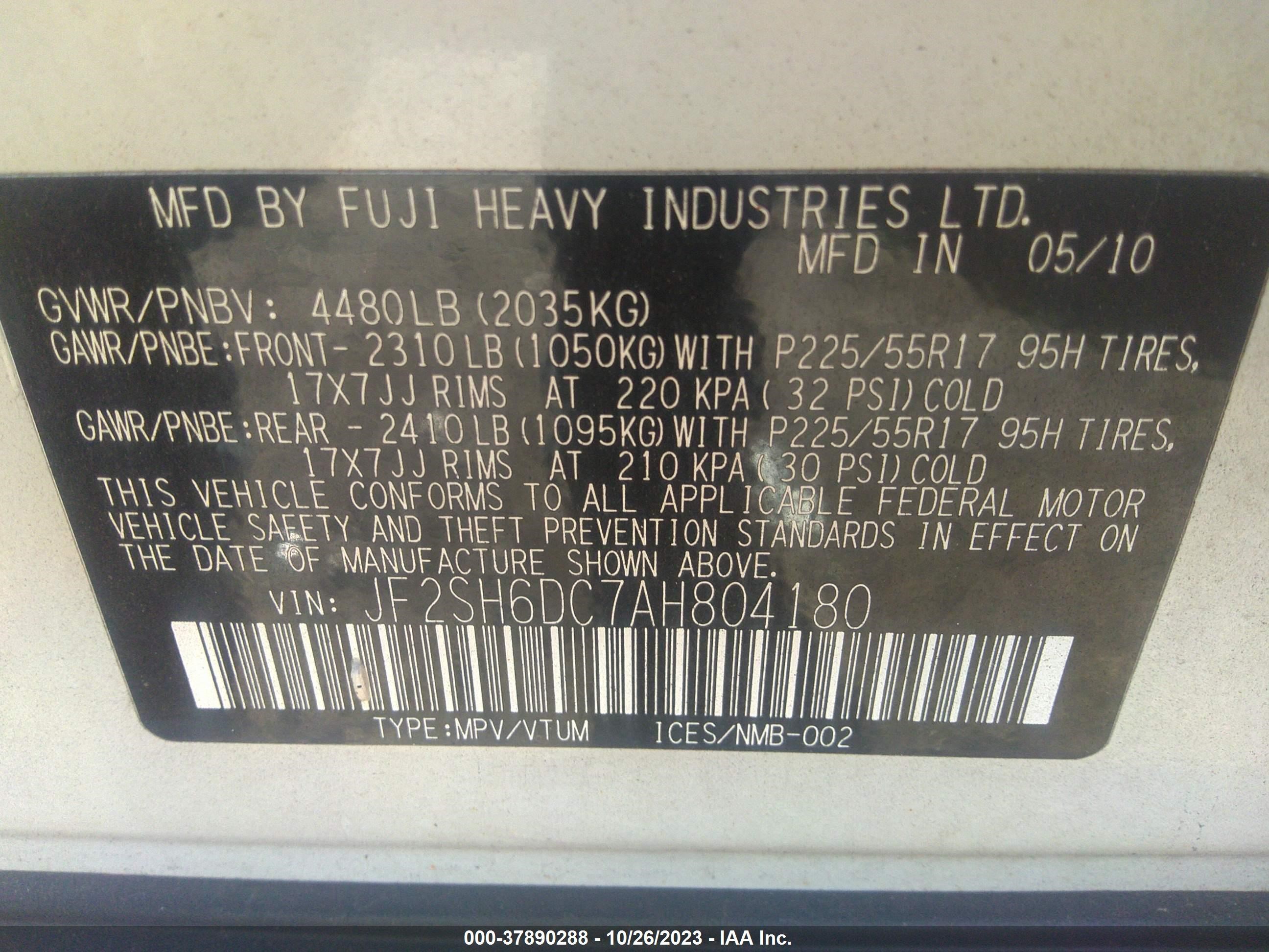 Photo 8 VIN: JF2SH6DC7AH804180 - SUBARU FORESTER 