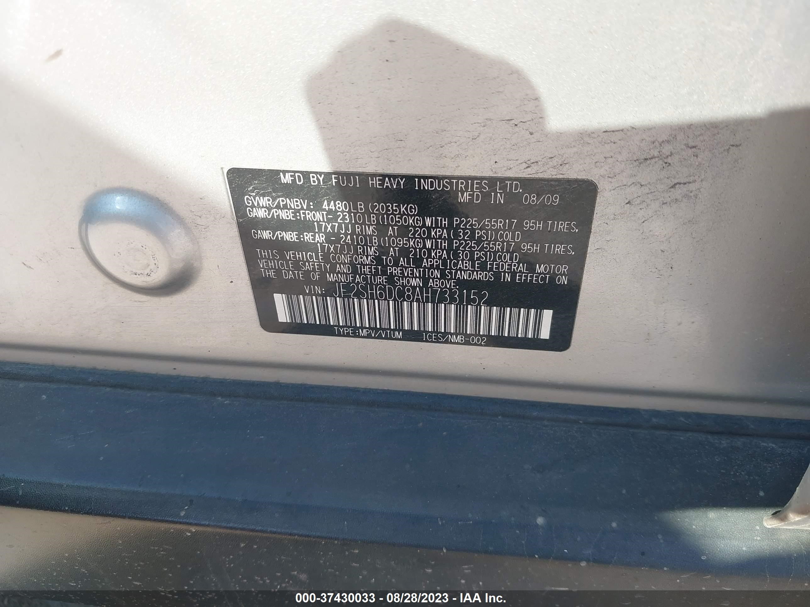 Photo 9 VIN: JF2SH6DC8AH733152 - SUBARU FORESTER 