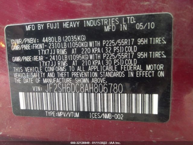 Photo 8 VIN: JF2SH6DC8AH806780 - SUBARU FORESTER 