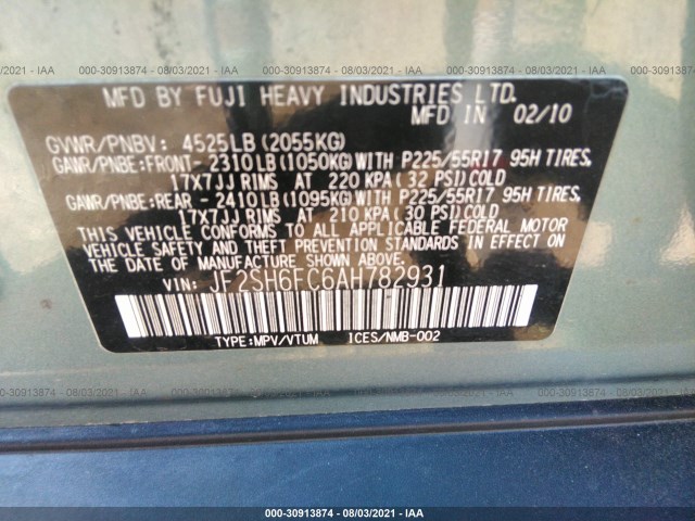 Photo 8 VIN: JF2SH6FC6AH782931 - SUBARU FORESTER 