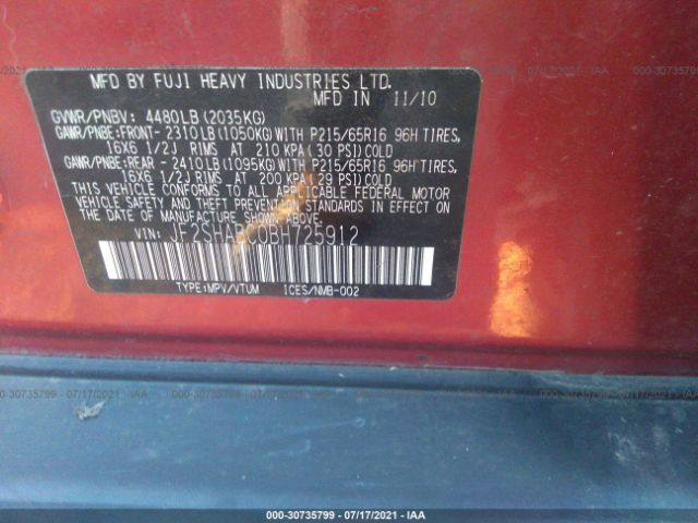 Photo 8 VIN: JF2SHABC0BH725912 - SUBARU FORESTER 