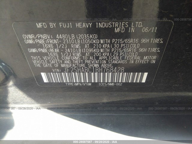 Photo 8 VIN: JF2SHABC1BH768428 - SUBARU FORESTER 