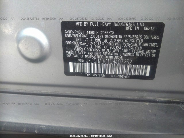 Photo 8 VIN: JF2SHABC1DH407252 - SUBARU FORESTER 