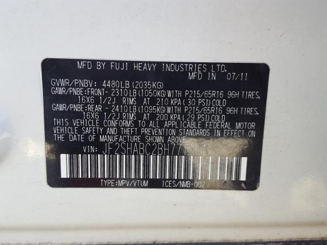 Photo 9 VIN: JF2SHABC2BH777154 - SUBARU FORESTER 2 