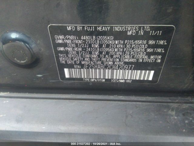 Photo 8 VIN: JF2SHABC2CH420977 - SUBARU FORESTER 