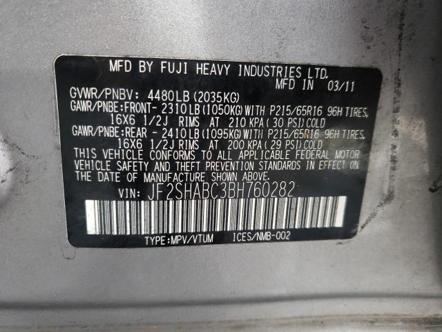 Photo 9 VIN: JF2SHABC3BH760282 - SUBARU FORESTER 2 