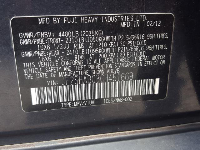 Photo 9 VIN: JF2SHABC3CH451669 - SUBARU FORESTER 2 