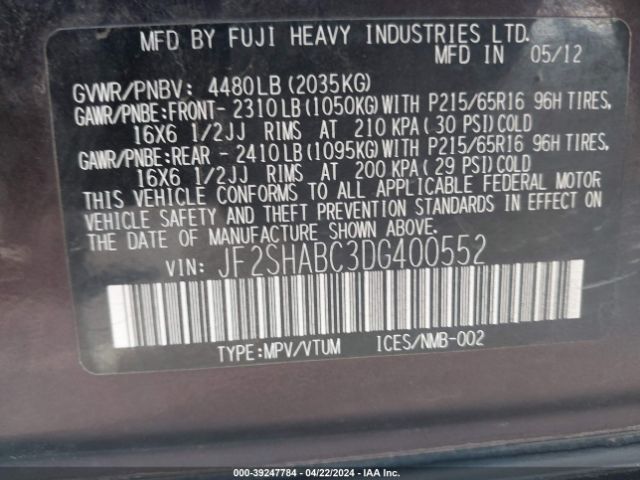 Photo 8 VIN: JF2SHABC3DG400552 - SUBARU FORESTER 