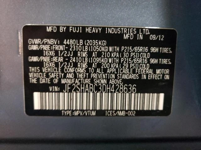 Photo 13 VIN: JF2SHABC3DH428636 - SUBARU FORESTER 2 