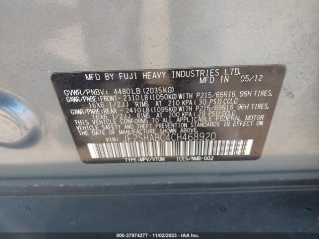 Photo 8 VIN: JF2SHABC4CH468920 - SUBARU FORESTER 