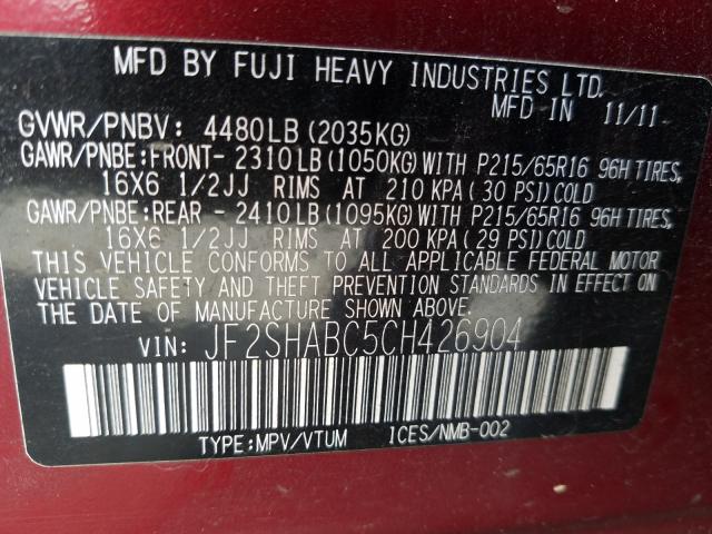 Photo 9 VIN: JF2SHABC5CH426904 - SUBARU FORESTER 2 