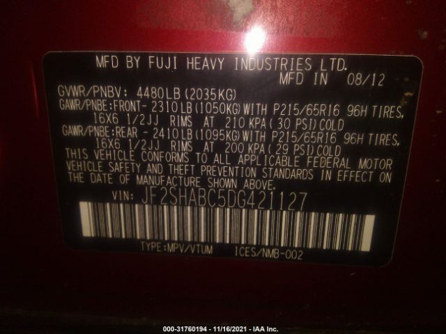 Photo 8 VIN: JF2SHABC5DG421127 - SUBARU FORESTER 