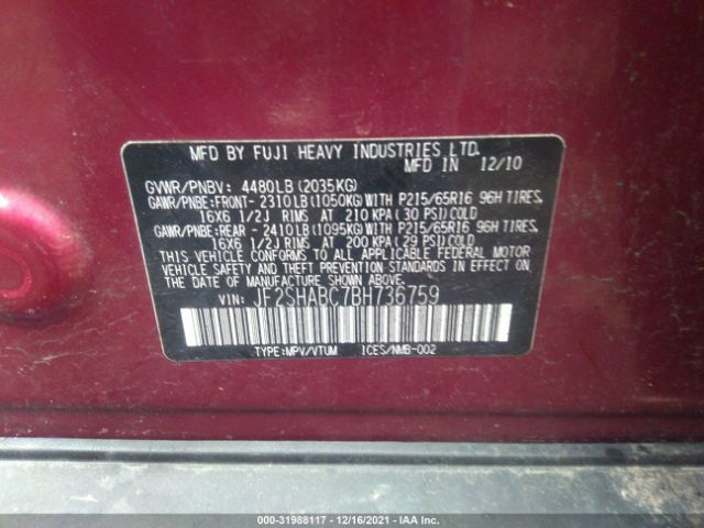 Photo 8 VIN: JF2SHABC7BH736759 - SUBARU FORESTER 