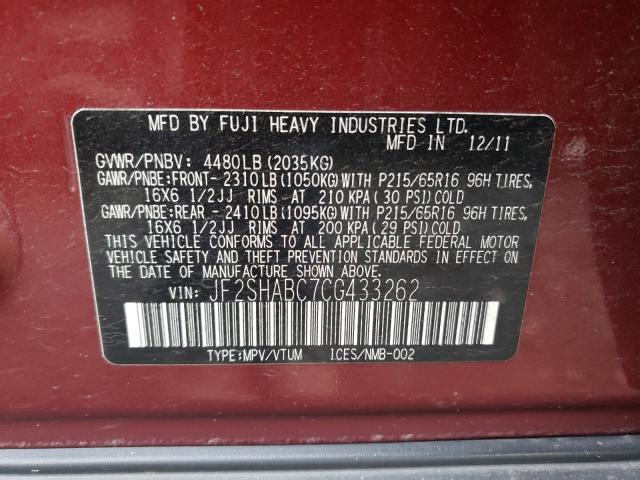 Photo 9 VIN: JF2SHABC7CG433262 - SUBARU FORESTER 2 