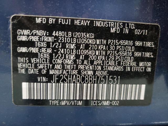 Photo 11 VIN: JF2SHABC8BH751531 - SUBARU FORESTER 2 