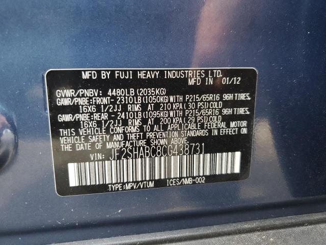 Photo 11 VIN: JF2SHABC8CG438731 - SUBARU FORESTER 2 