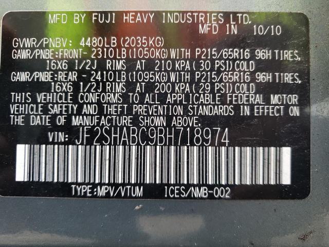 Photo 12 VIN: JF2SHABC9BH718974 - SUBARU FORESTER 2 