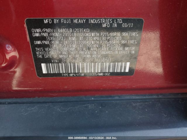 Photo 8 VIN: JF2SHABC9BH760450 - SUBARU FORESTER 