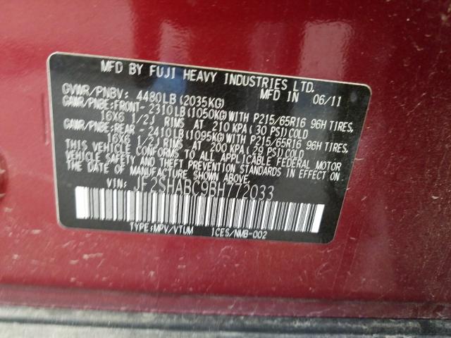 Photo 9 VIN: JF2SHABC9BH772033 - SUBARU FORESTER 