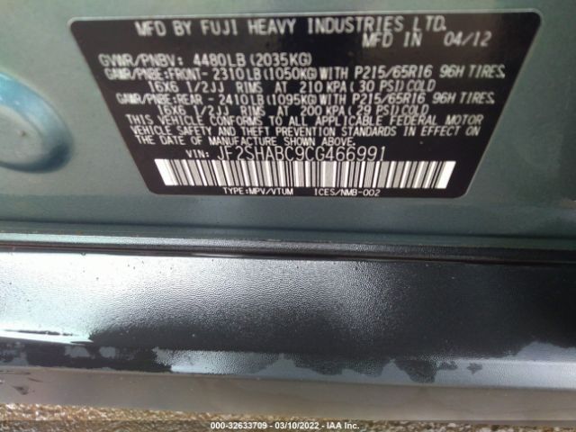 Photo 8 VIN: JF2SHABC9CG466991 - SUBARU FORESTER 