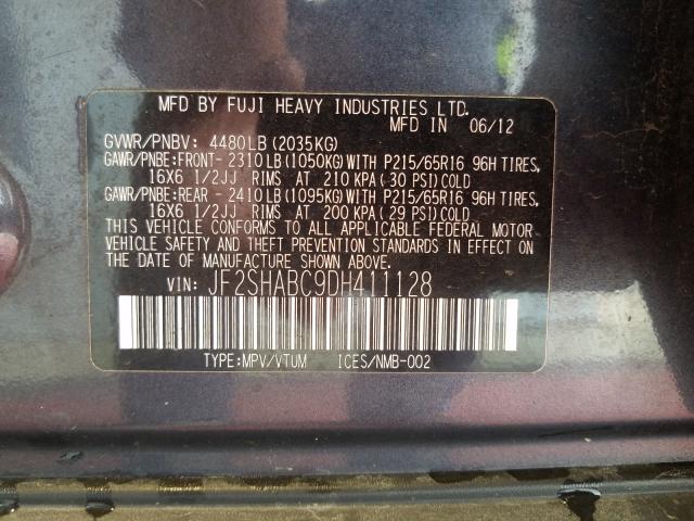 Photo 9 VIN: JF2SHABC9DH411128 - SUBARU FORESTER 2 