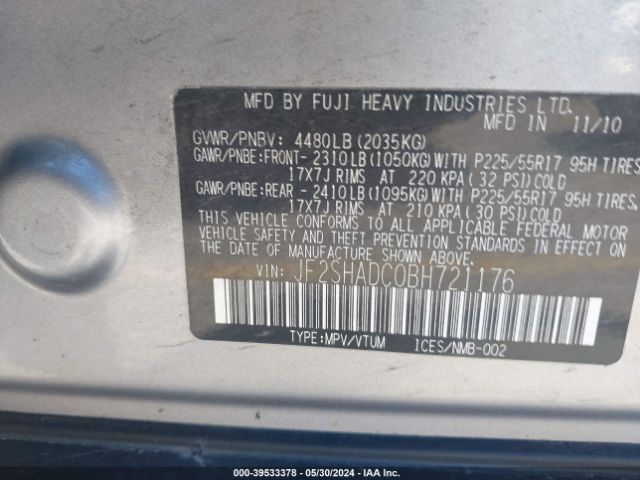 Photo 8 VIN: JF2SHADC0BH721176 - SUBARU FORESTER 