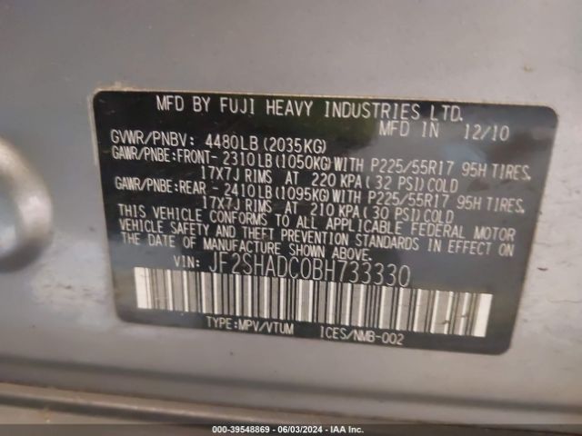 Photo 8 VIN: JF2SHADC0BH733330 - SUBARU FORESTER 