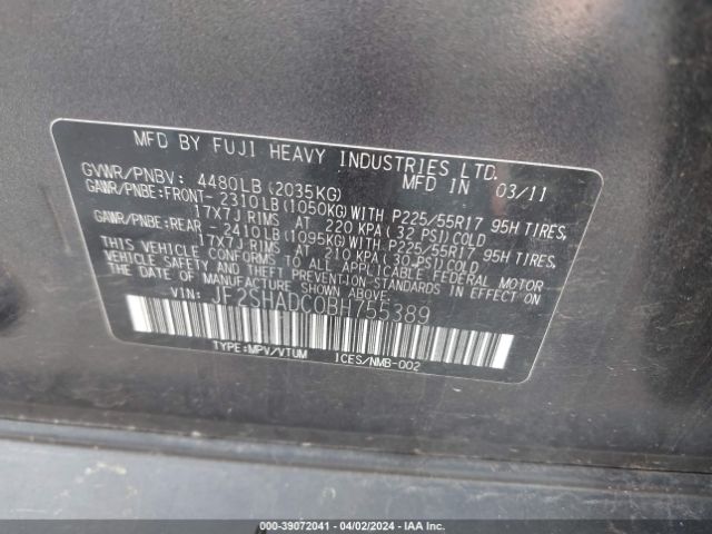 Photo 8 VIN: JF2SHADC0BH755389 - SUBARU FORESTER 