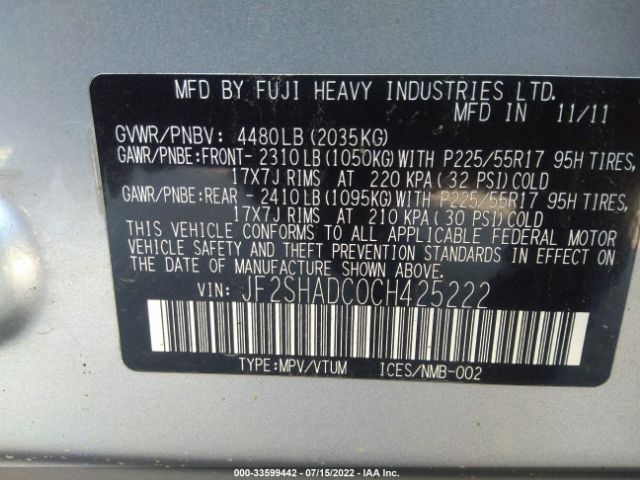 Photo 8 VIN: JF2SHADC0CH425222 - SUBARU FORESTER 