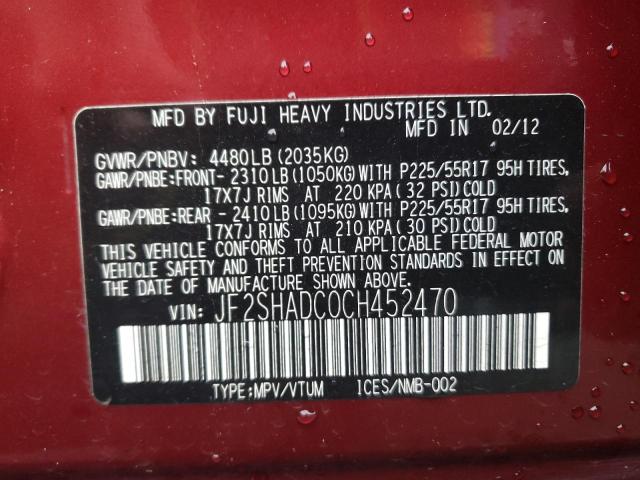 Photo 9 VIN: JF2SHADC0CH452470 - SUBARU FORESTER 2 