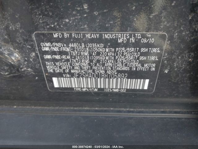 Photo 8 VIN: JF2SHADC1BH705892 - SUBARU FORESTER 