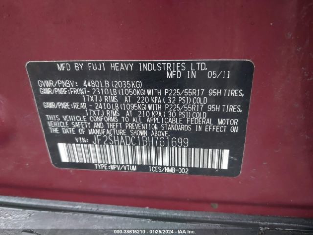 Photo 8 VIN: JF2SHADC1BH761699 - SUBARU FORESTER 