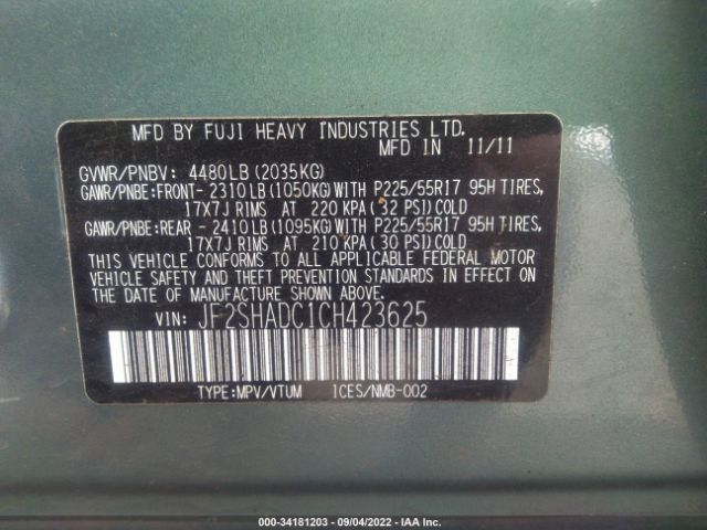 Photo 8 VIN: JF2SHADC1CH423625 - SUBARU FORESTER 