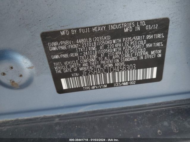 Photo 8 VIN: JF2SHADC1CH456303 - SUBARU FORESTER 