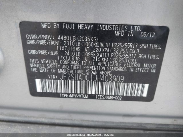 Photo 8 VIN: JF2SHADC1DH403909 - SUBARU FORESTER 