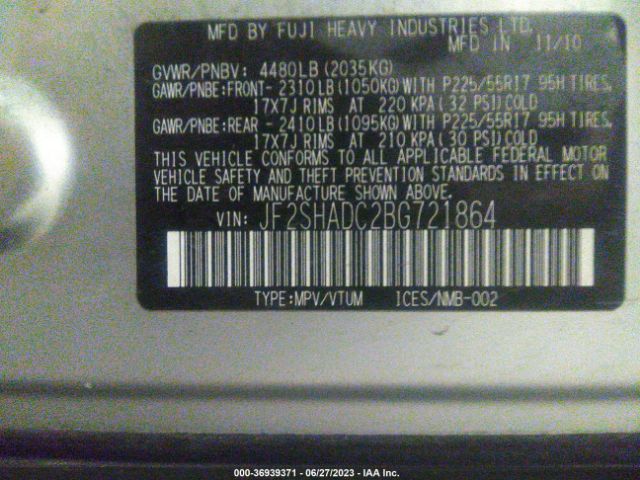 Photo 8 VIN: JF2SHADC2BG721864 - SUBARU FORESTER 