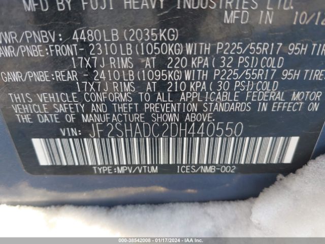 Photo 8 VIN: JF2SHADC2DH440550 - SUBARU FORESTER 