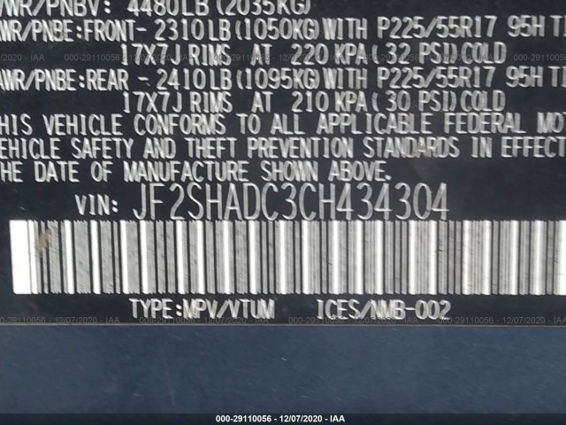 Photo 8 VIN: JF2SHADC3CH434304 - SUBARU FORESTER 