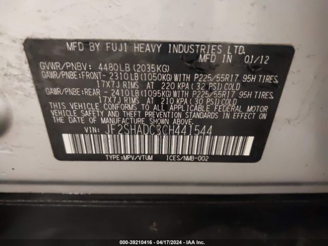 Photo 8 VIN: JF2SHADC3CH441544 - SUBARU FORESTER 