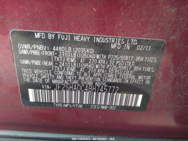 Photo 8 VIN: JF2SHADC4BH745772 - SUBARU FORESTER 