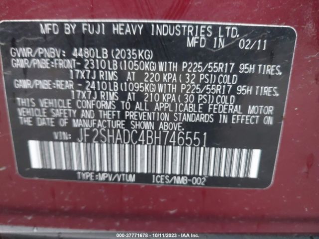 Photo 8 VIN: JF2SHADC4BH746551 - SUBARU FORESTER 