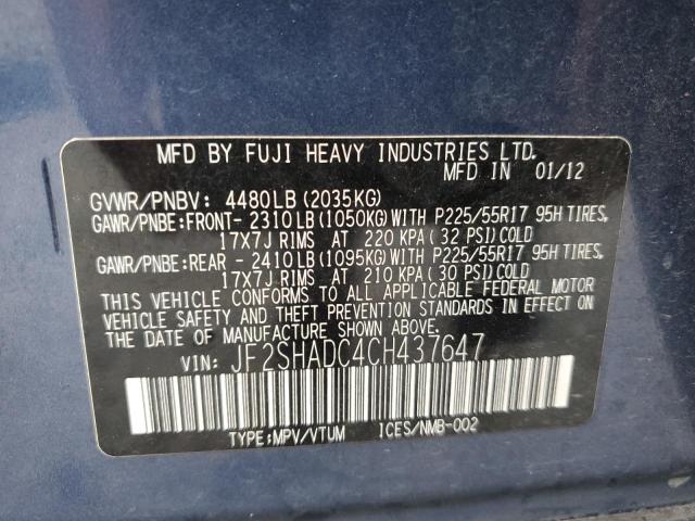 Photo 11 VIN: JF2SHADC4CH437647 - SUBARU FORESTER 2 