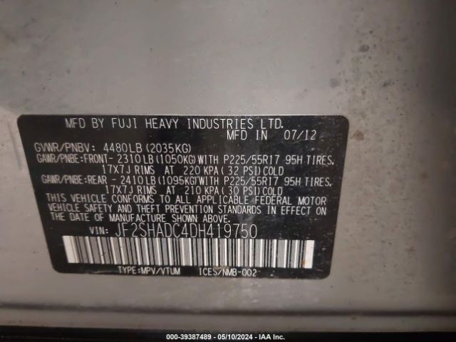 Photo 8 VIN: JF2SHADC4DH419750 - SUBARU FORESTER 