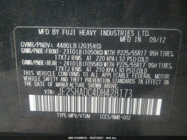 Photo 8 VIN: JF2SHADC4DH428173 - SUBARU FORESTER 