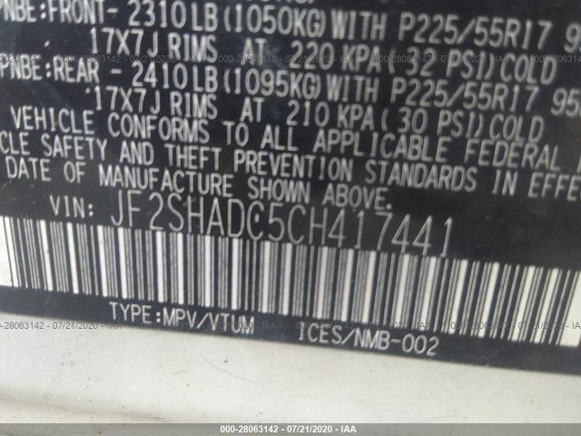 Photo 8 VIN: JF2SHADC5CH417441 - SUBARU FORESTER 