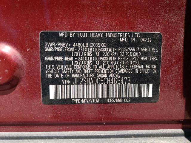 Photo 12 VIN: JF2SHADC5CH465473 - SUBARU FORESTER 