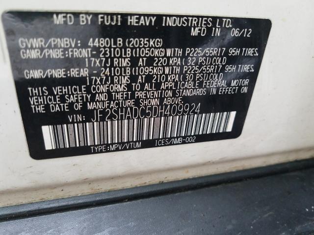 Photo 9 VIN: JF2SHADC5DH409924 - SUBARU FORESTER 2 