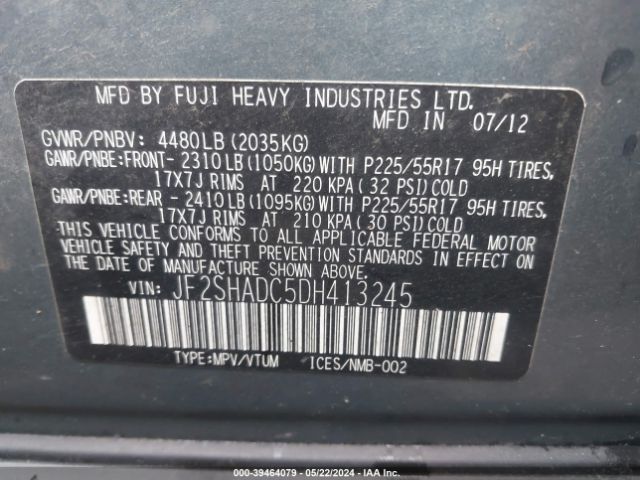 Photo 8 VIN: JF2SHADC5DH413245 - SUBARU FORESTER 