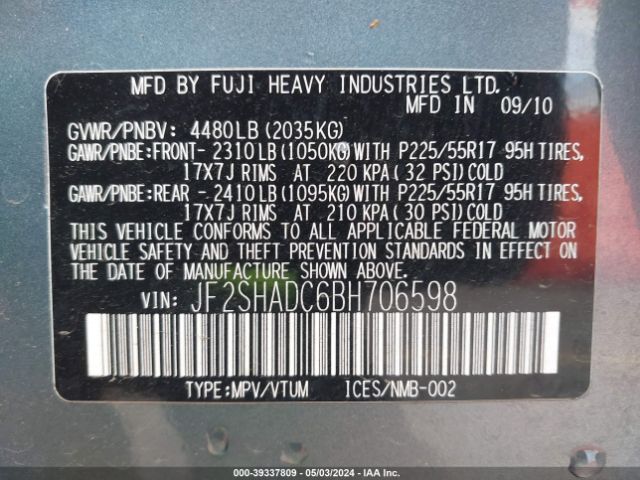 Photo 8 VIN: JF2SHADC6BH706598 - SUBARU FORESTER 